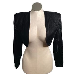 Vtg HW Collections Womens Velvet Bolero M Black Open Front Holiday Black Tie